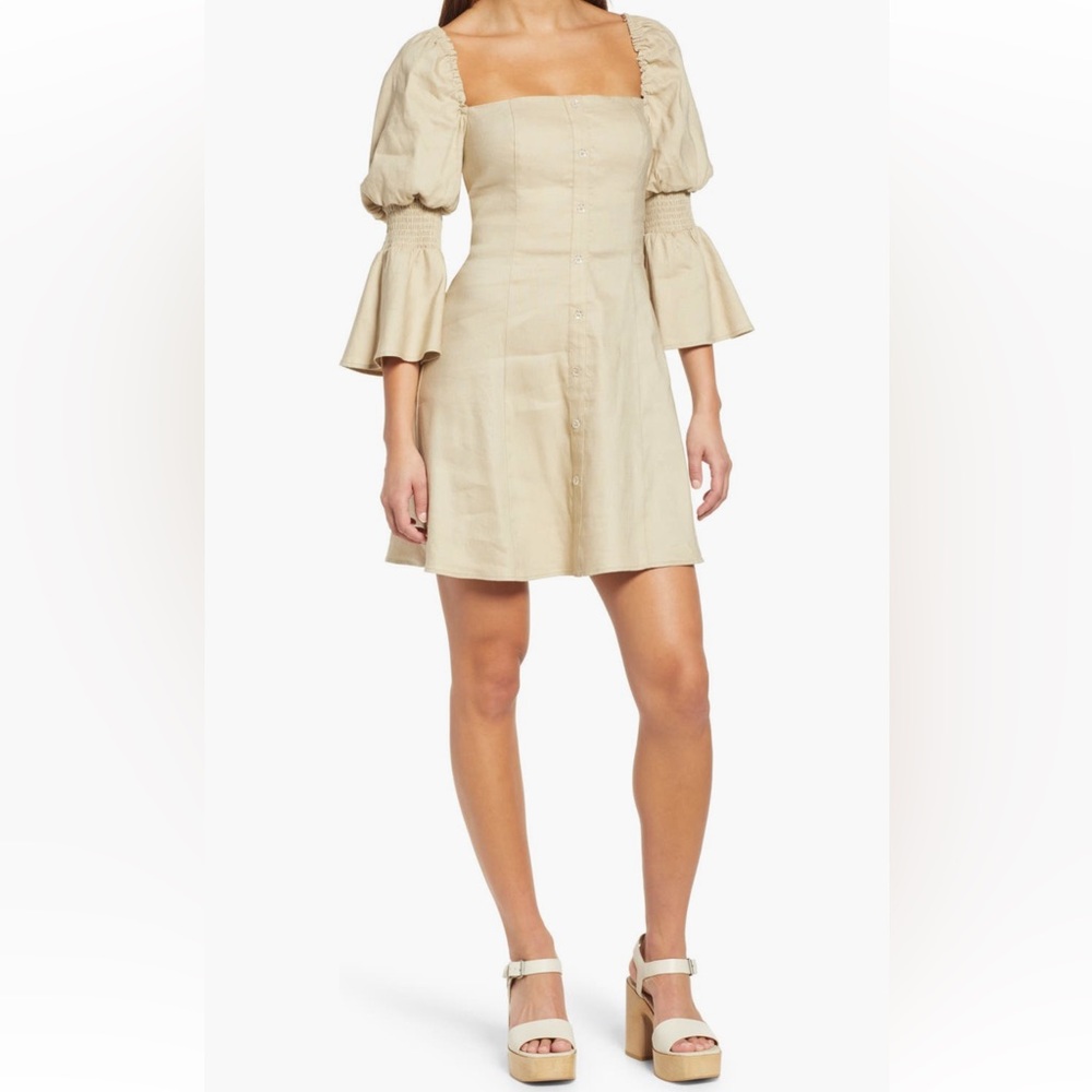 Wayf Juliet Sleeve Linen Blend Dress